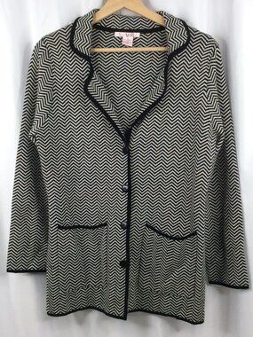 Katie & Elie Merino Wool Herringbone Cardigan Sweater Women's Size Small Black